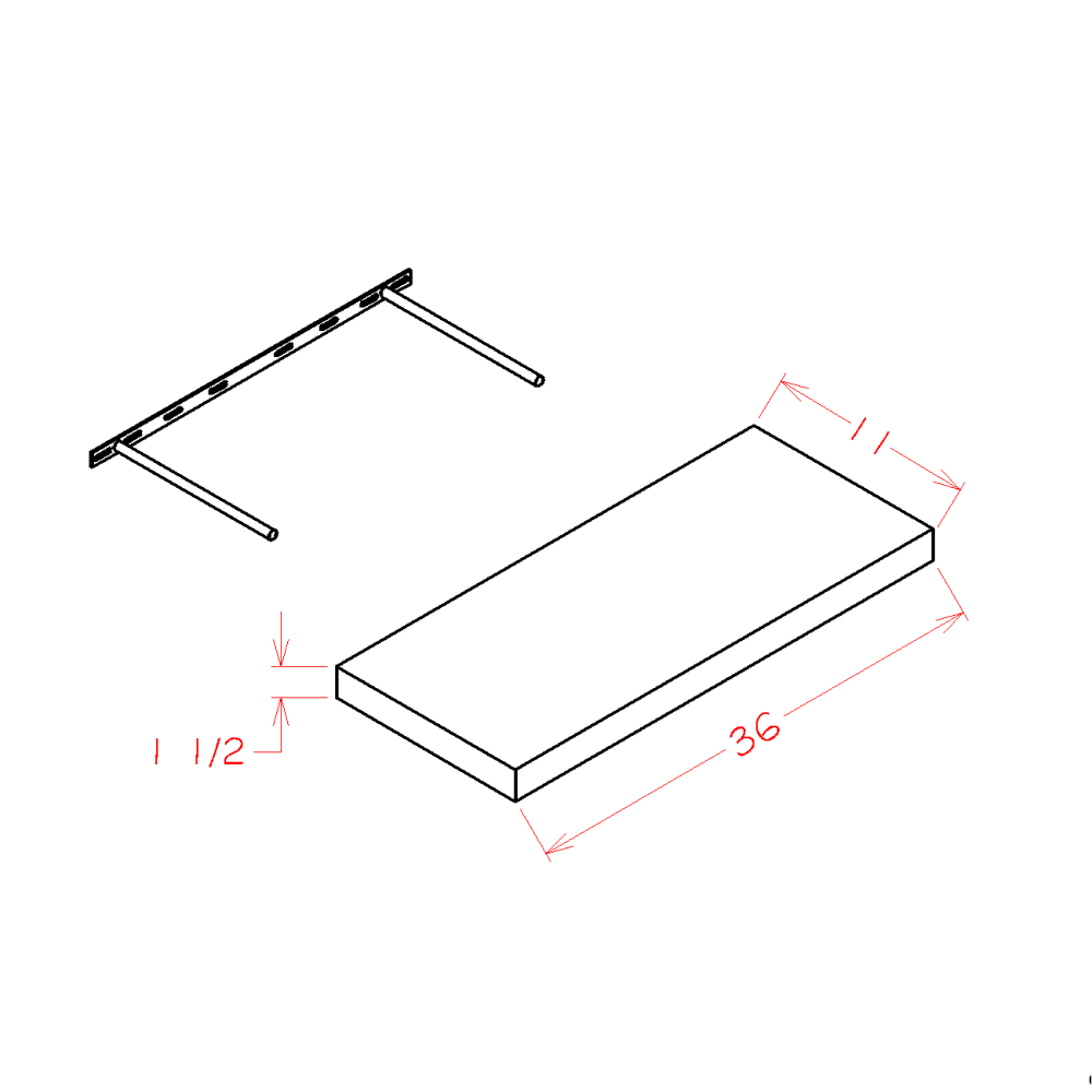 Unfinished Floating Shelf - 36"W x 1-1/2"H x 11"D (Max Weight: 25 lbs)