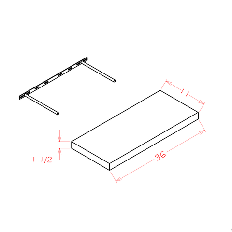 Unfinished Floating Shelf - 36"W x 1-1/2"H x 11"D (Max Weight: 25 lbs)