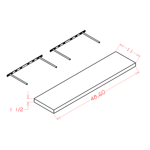 Unfinished Floating Shelf - 60"W x 1-1/2"H x 11"D (Max Weight: 25 lbs)