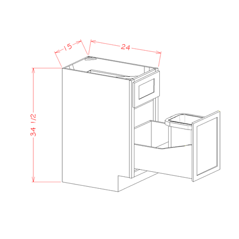 Shaker White 15" Base Cabinet w/ Single Trashcan Pullout