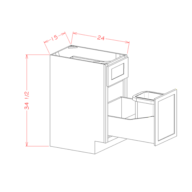 Shaker Honeycomb 15" Base Cabinet w/ Single Trashcan Pullout