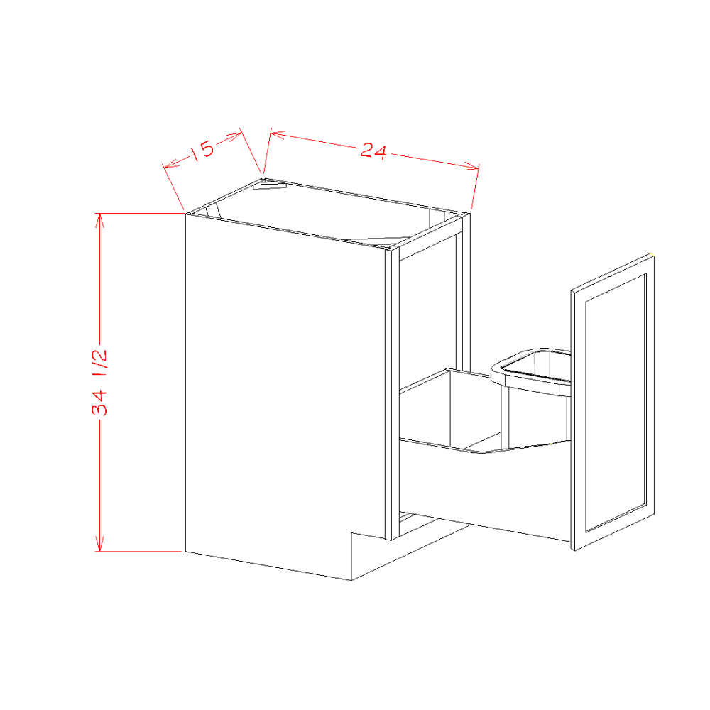 Ridgeline Graphite 15" Full Height Door Base Cabinet w/ Single Trash Can Pullout
