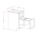 Shaker Essence Oak Base with Double Trashcan Pullout - 21"W x 34-1/2"H x 24"D -1D-1DR-2TC Pre-Assembled