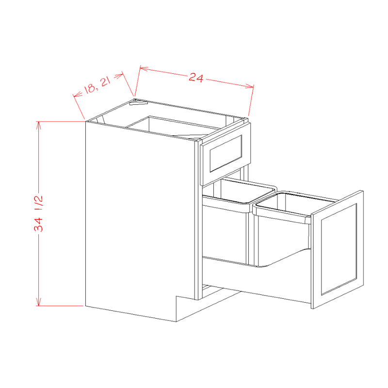 Shaker Honey 18" Base Cabinet w/ Double Trashcan Pullout