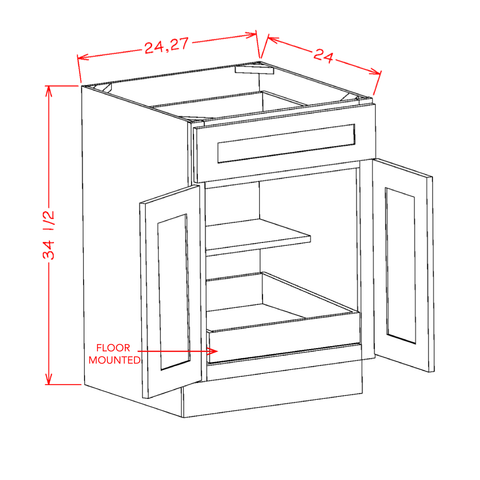 Ridgeline Graphite 24" Base Cabinet w/ 1 Rollout Shelf