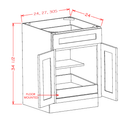 Shaker Essence Oak One Rollout Shelf Base Cabinet Kit - 33"W x 34-1/2"H x 24"D -2D-2DR-1RSA Pre-Assembled