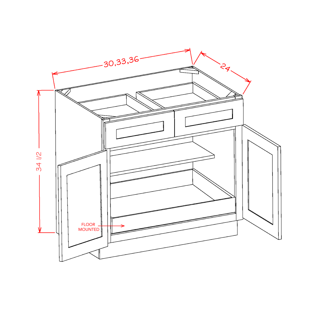 Ridgeline Cinder 33" Base Cabinet w/ 1 Rollout Shelf Assembled