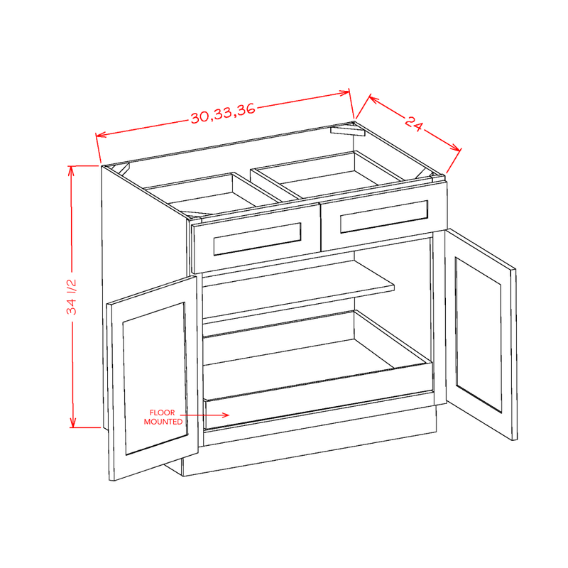 Shaker Cinder 33" Base Cabinet w/ 1 Rollout Shelf Pre-Assembled