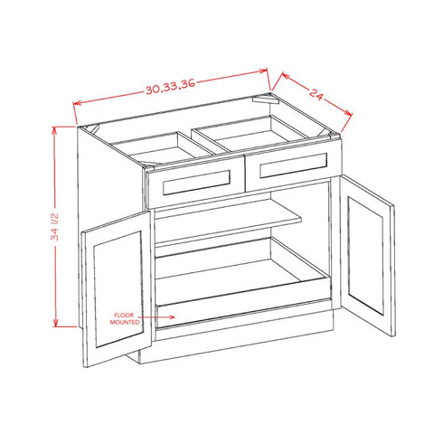 Ridgeline Graphite 33" Base Cabinet w/ 2 Rollout Shelves
