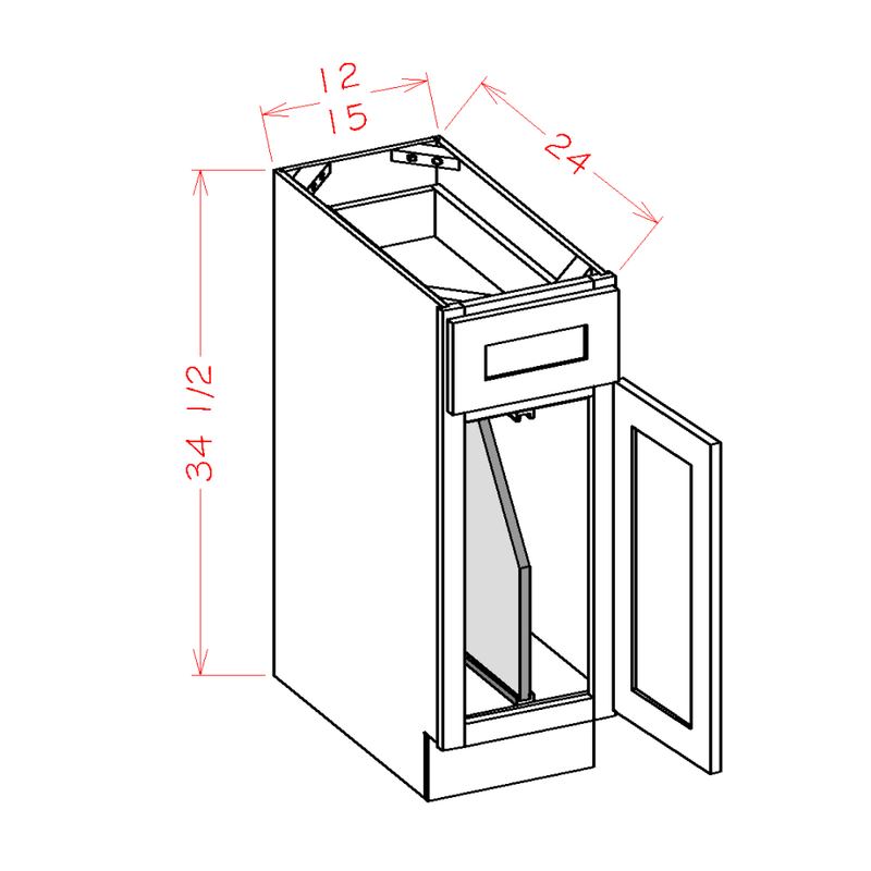 Shaker Cinder 15" Base Cabinet w/ Tray Dividers Pre-Assembled