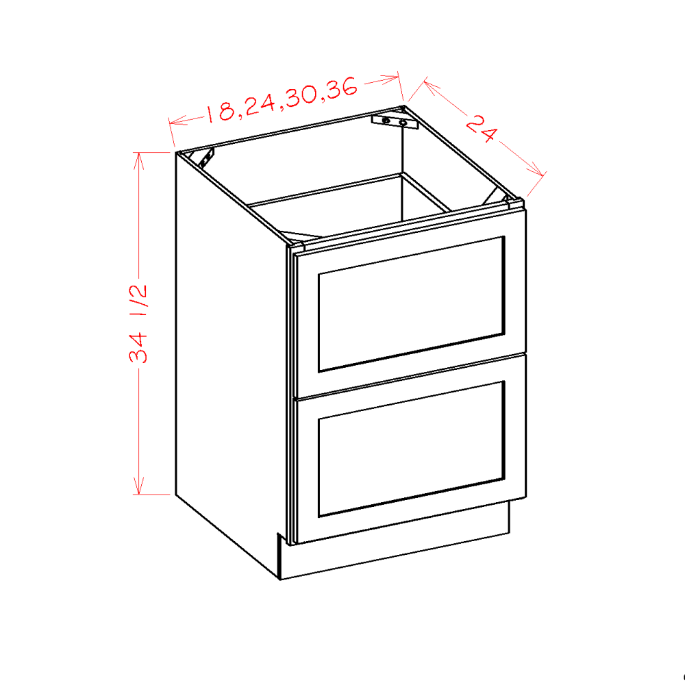 Shaker Essence Oak Two Drawer Base Cabinet - 24"W x 34-1/2"H x 24"D -2DR