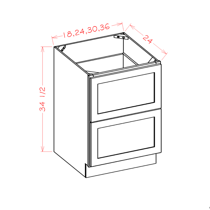 Shaker Cinder 24" 2-Drawer Base Cabinet Pre-Assembled