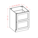 Shaker Essence Oak Two Drawer Base Cabinet - 24"W x 34-1/2"H x 24"D -2DR Pre-Assembled