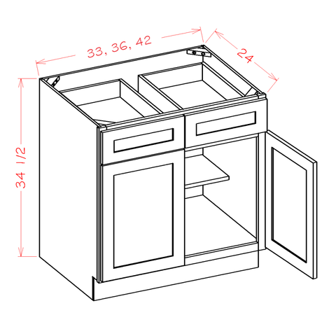 Shaker Essence Oak Base Cabinet - 42"W x 34-1/2"H x 24"D -2D-2DR-1S
