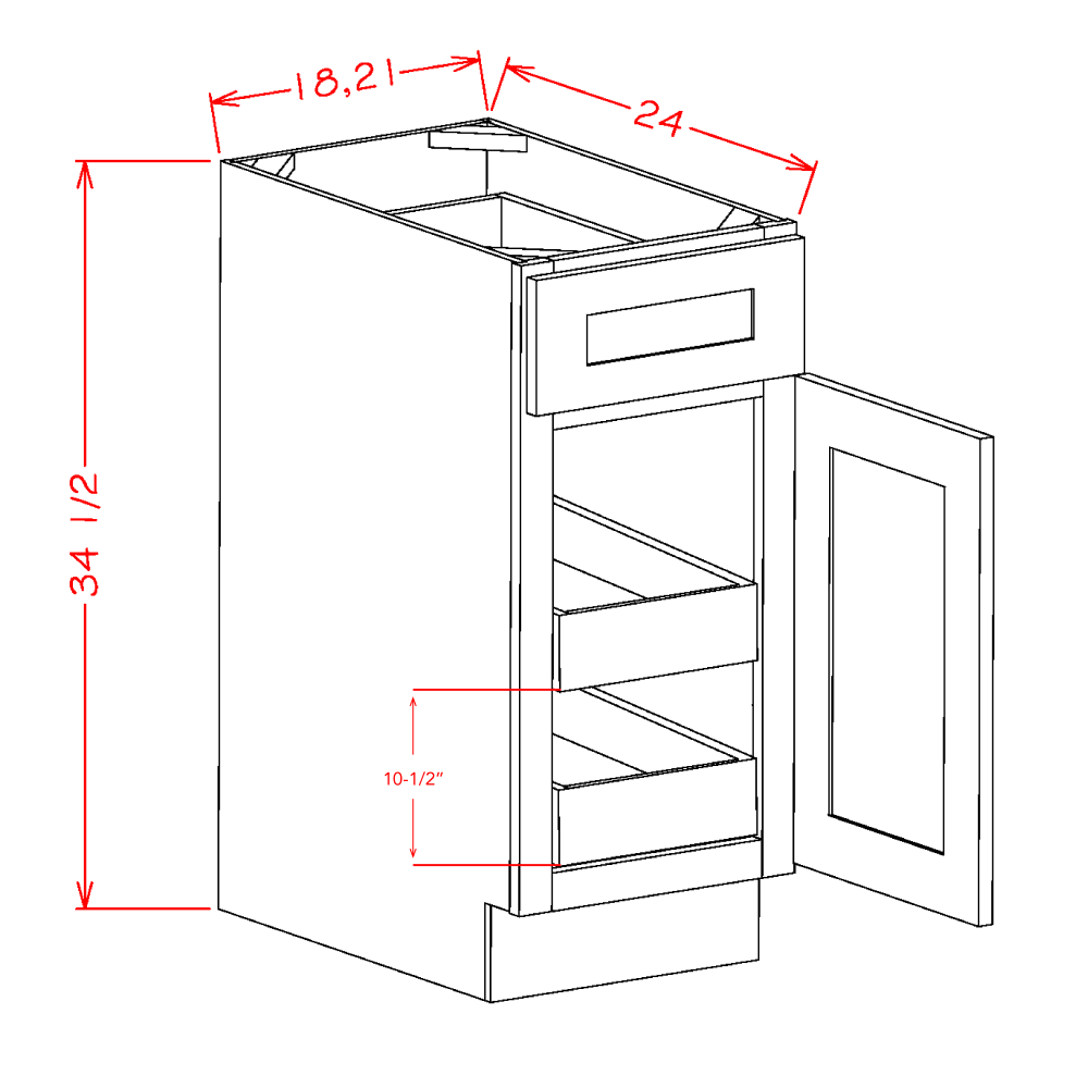 Ridgeline Cinder 21" Base Cabinet w/ 2 Rollout Shelves Assembled