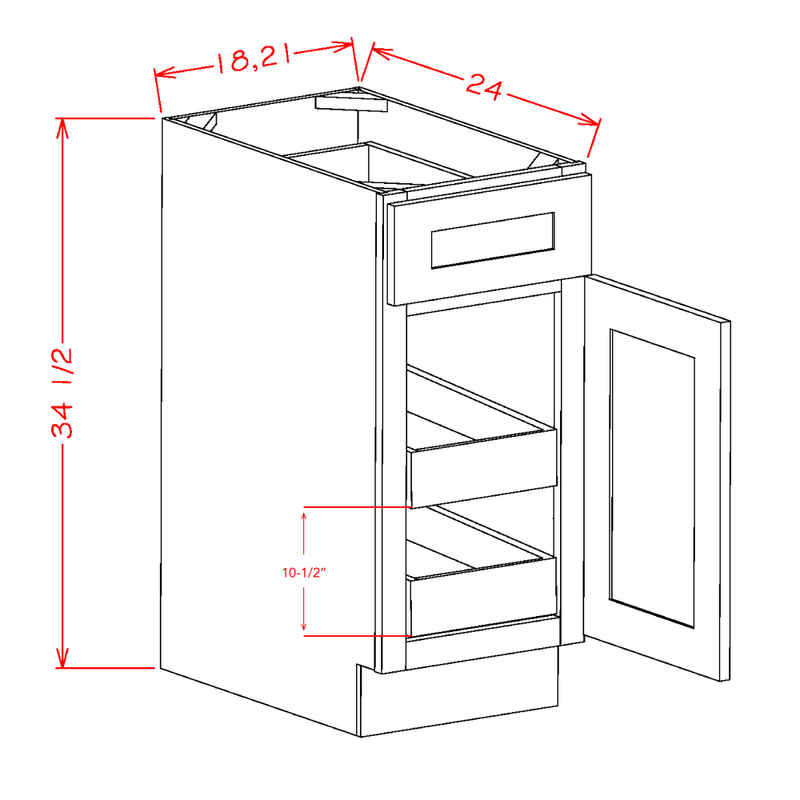 Shaker Cinder 21" Base Cabinet w/ 2 Rollout Shelves