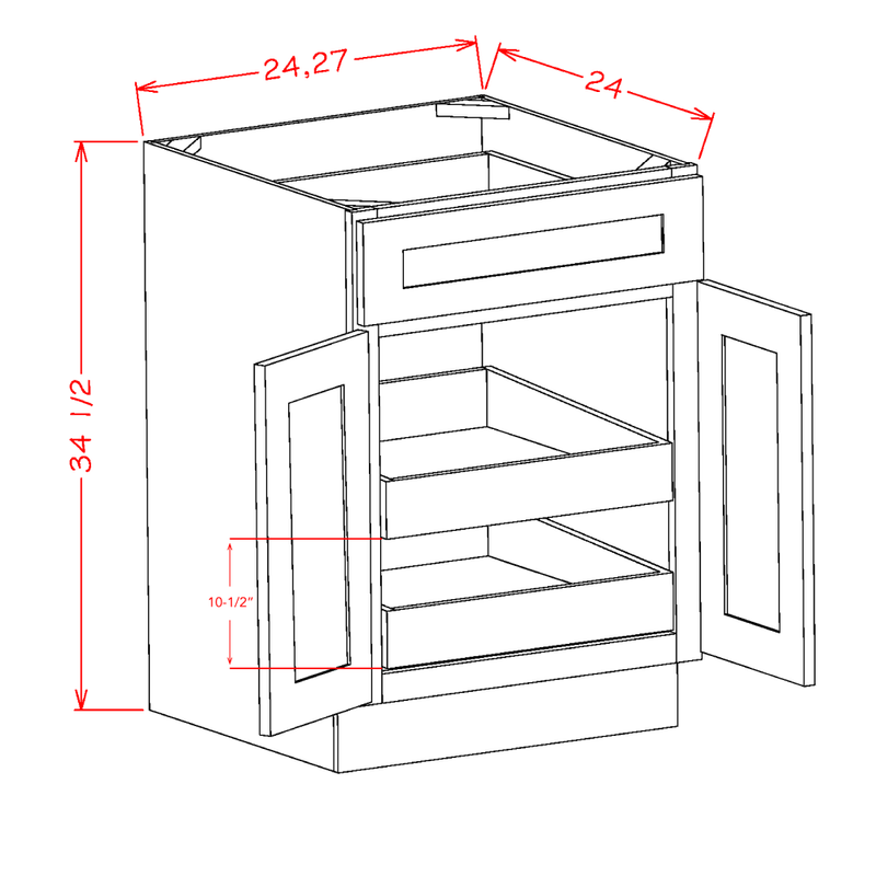 Shaker Cinder 24" Base Cabinet w/ 2 Rollout Shelves