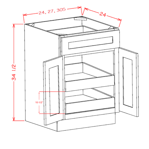Shaker Essence Oak Two Rollout Shelf Base Cabinet Kit - 36"W x 34-1/2"H x 24"D -2D-2DR-2RSA