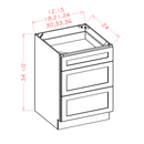 Shaker Essence Oak Three Drawer Base Cabinet - 30"W x 34-1/2"H x 24"D -3DR