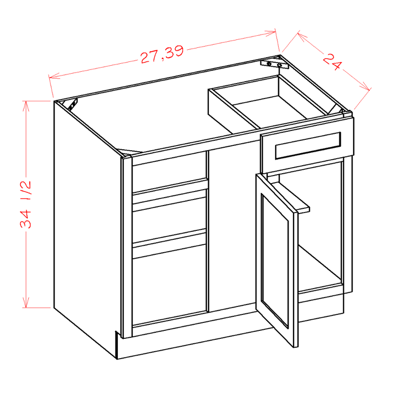 Shaker Cinder 42 1/2" and 49" Blind Base Corner Cabinet Pre-Assembled