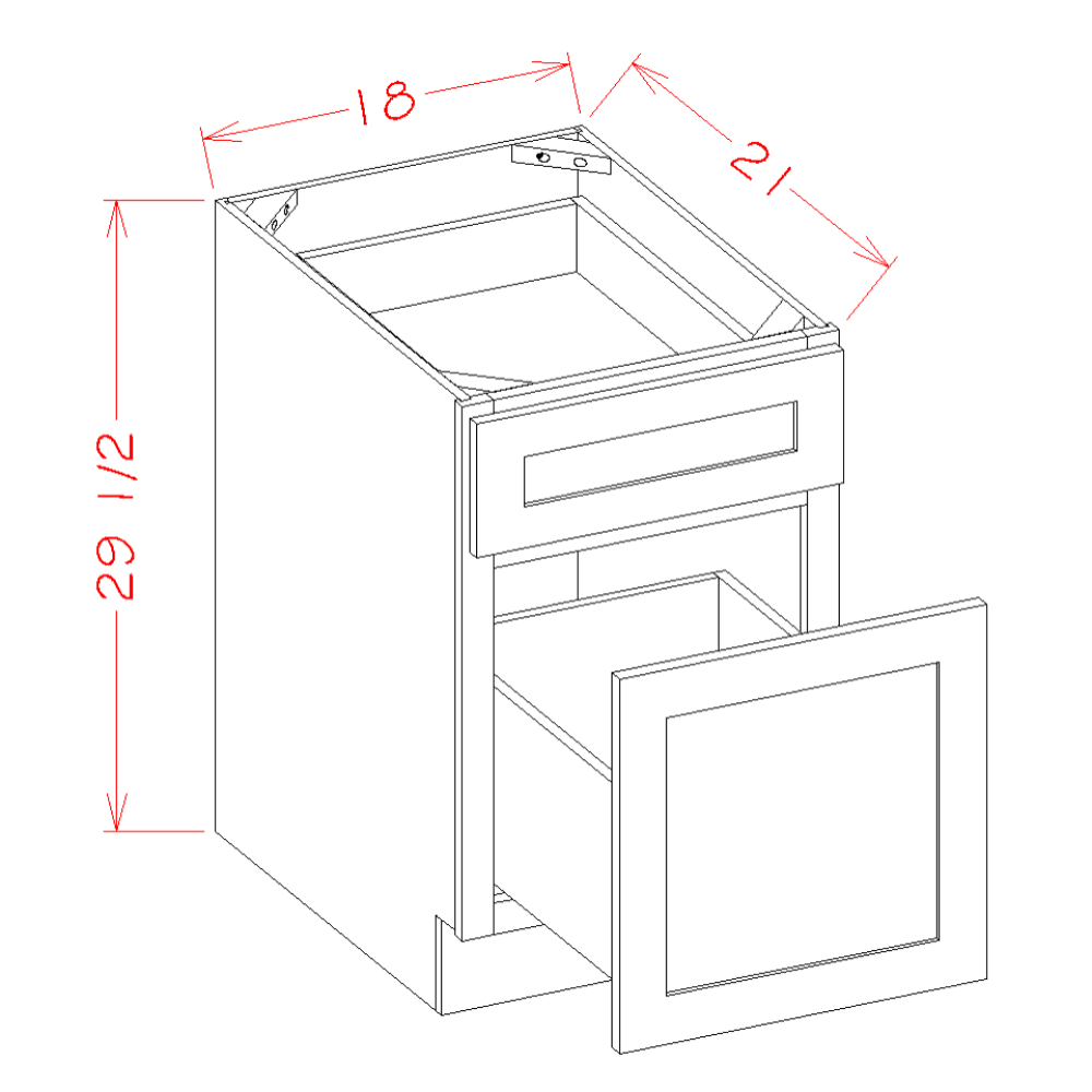 Shaker Essence Oak Two Drawer File Base Cabinet - 18"W x 29-1/2"H x 21"D -2DR