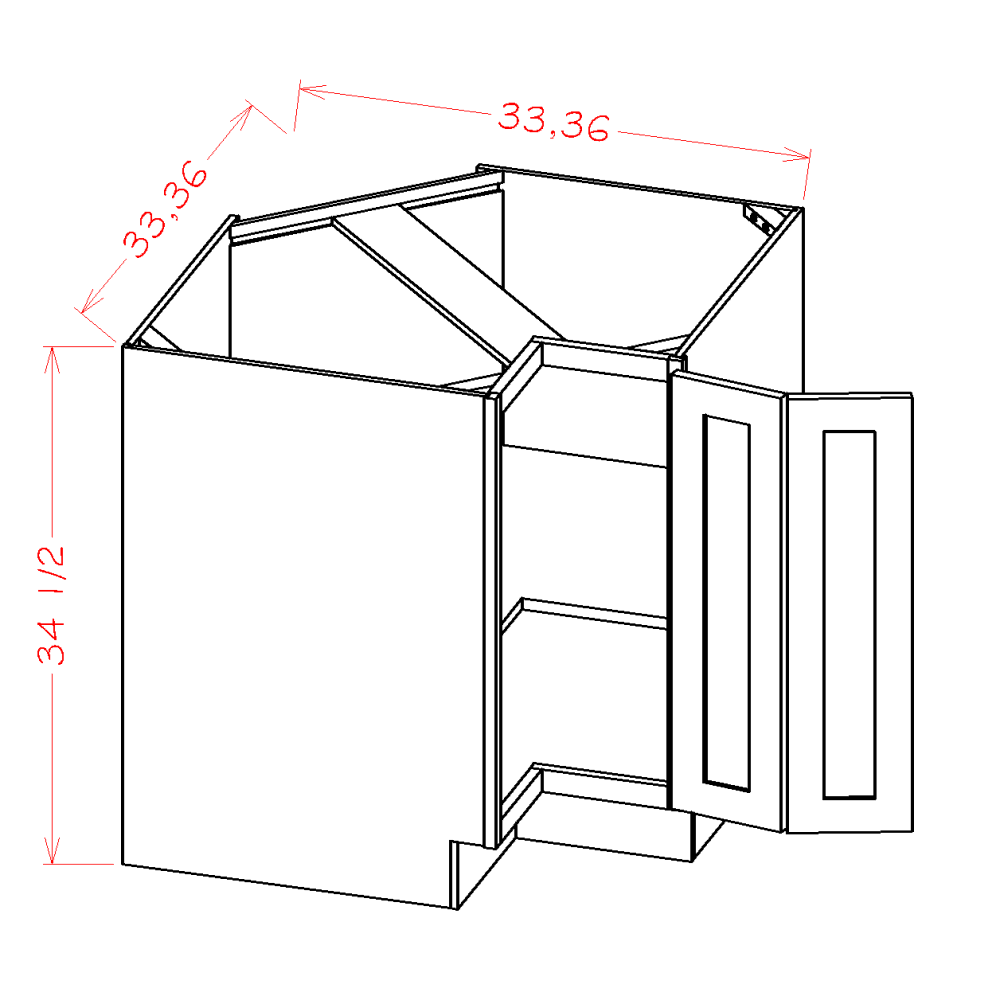 Shaker Unfinished Base Easy Reach Cabinet - 36''W x 34-1/2''H x 24''D-1D-1S Pre-Assembled