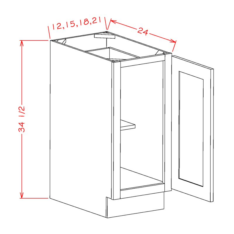 Shaker Cinder 15" Full Height Door Base Cabinet Pre-Assembled