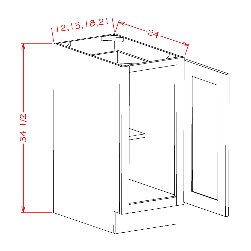 Ridgeline Cinder 21" Full Height Door Base Cabinet Assembled