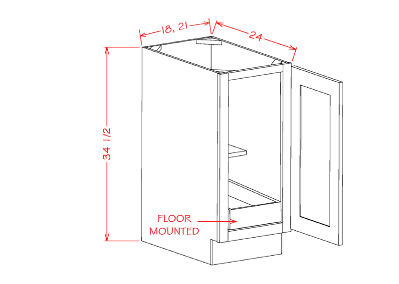 Shaker Cinder 21" Full Height Door Base Cabinet w/ 1 Rollout Shelf