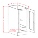 Shaker Essence Oak Full Height Door One Rollout Shelf Base Cabinet Kit - 21"W x 34-1/2"H x 24"D -1D-1RSA Pre-Assembled