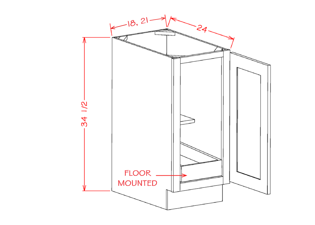 Ridgeline Cinder 18" Full Height Door Base Cabinet w/ 1 Rollout Shelf Assembled