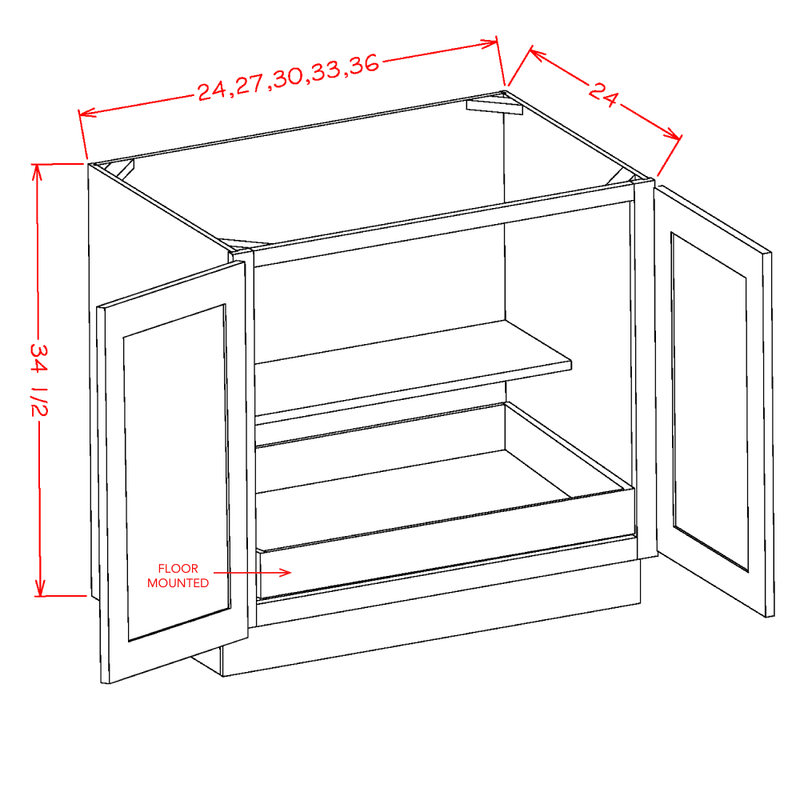 Shaker Cinder 33" Full Height Door Base Cabinet w/ 1 Rollout Shelf Pre-Assembled