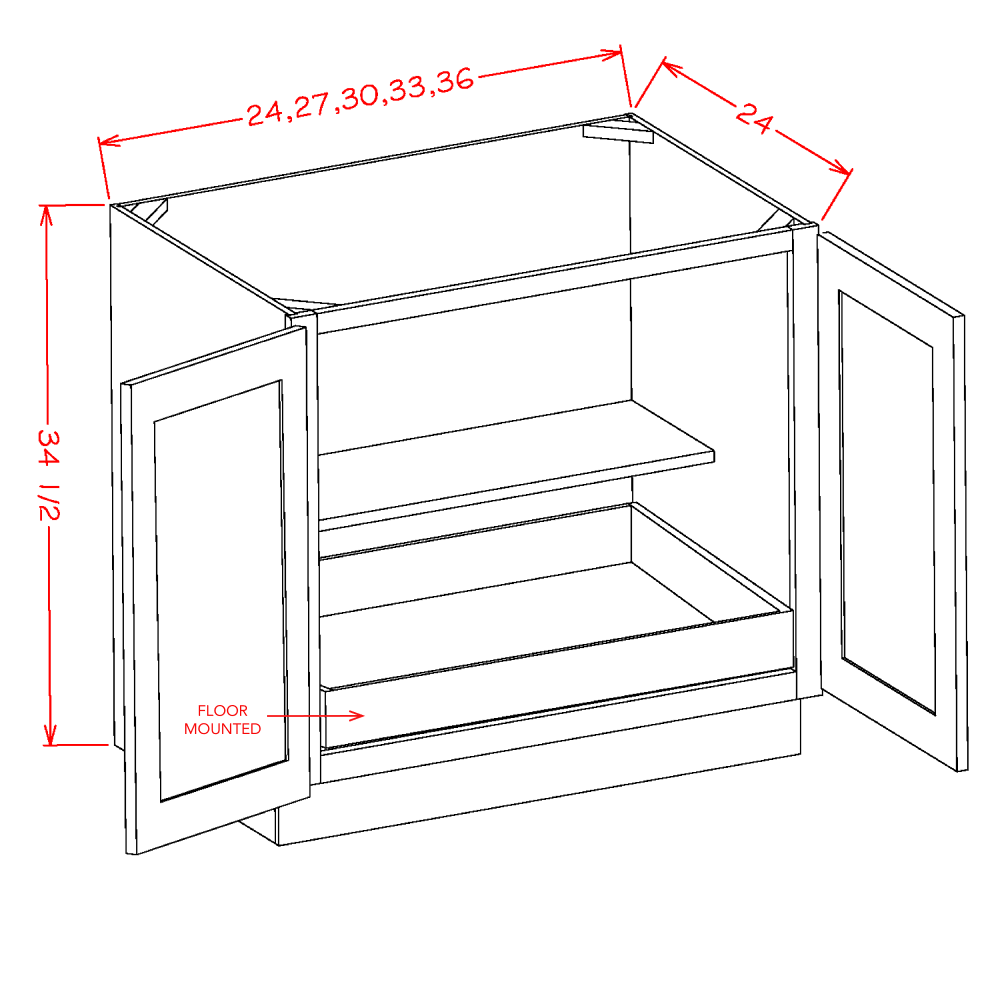 Ridgeline Cinder 30" Full Height Door Base Cabinet w/ 1 Rollout Shelf Assembled