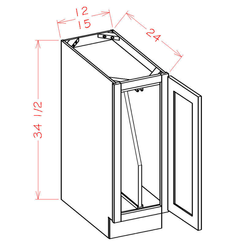 Shaker Cinder 15" Full Height Door Base Cabinet w/ Tray Dividers Pre-Assembled