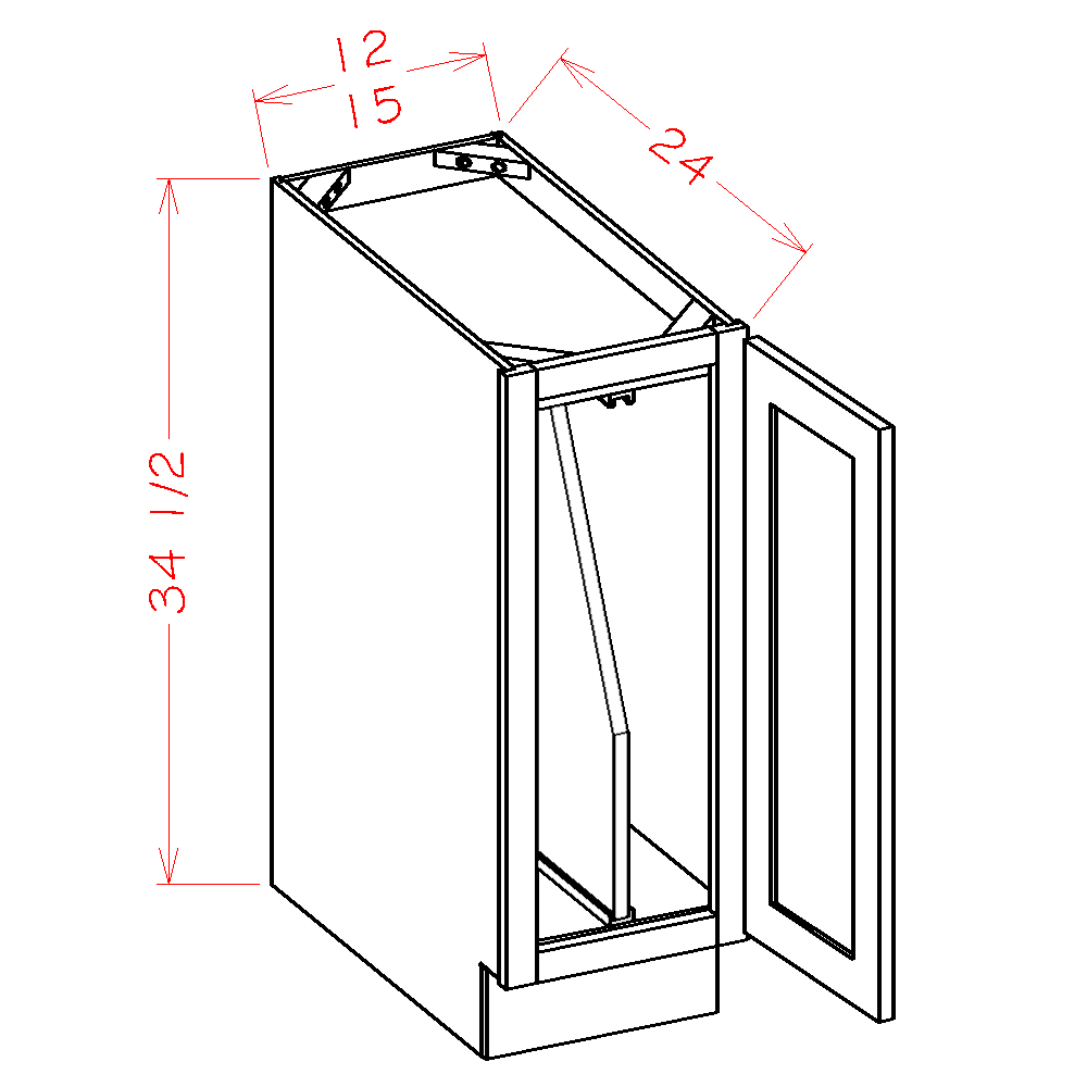 Shaker Essence Oak Full Height Door Tray Divider Base Cabinet Kit - 18"W x 34-1/2"H x 24"D -1D-2TD