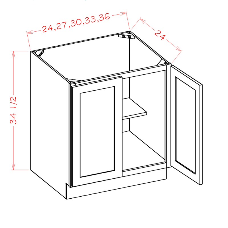 Shaker Cinder 27" Full Height Door Base Cabinet Pre-Assembled