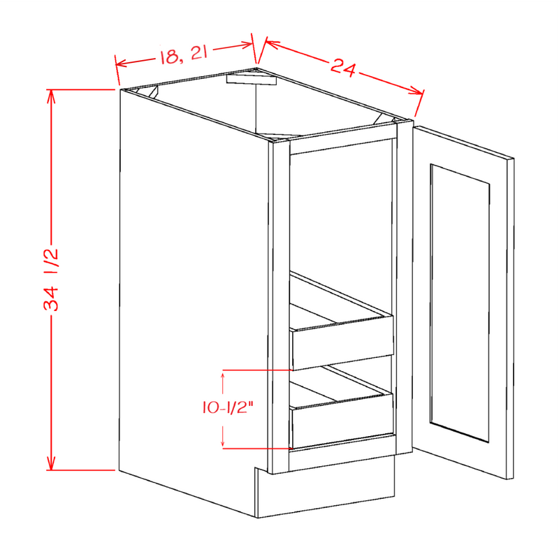 Shaker Cinder 21" Full Height Door Base Cabinet w/ 2 Rollout Shelves Pre-Assembled