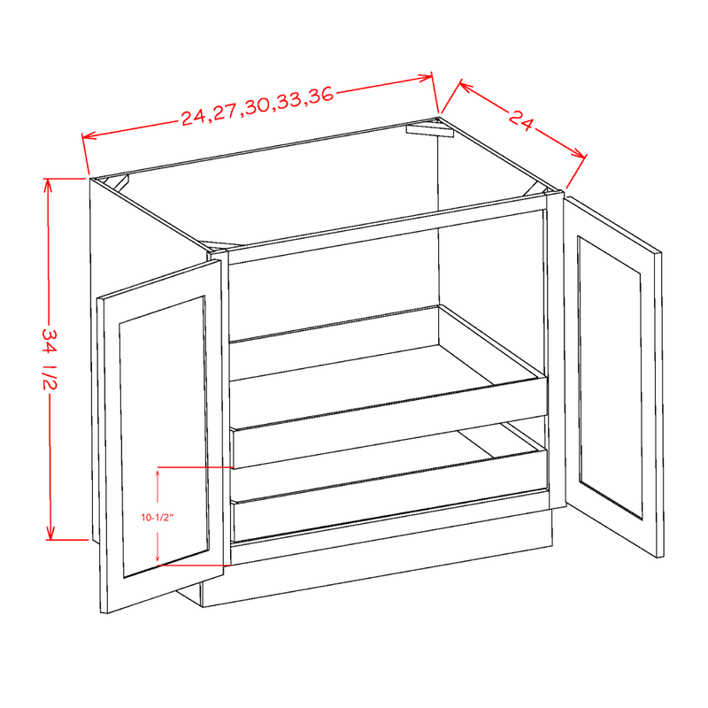 Shaker Cinder 30" Full Height Door Base Cabinet w/ 2 Rollout Shelves Pre-Assembled