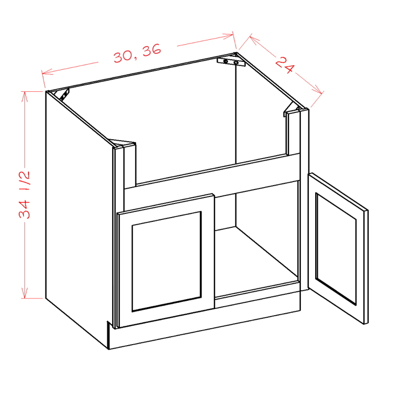 Slim Shaker White 30" Farmhouse Sink Base Pre-Assembled