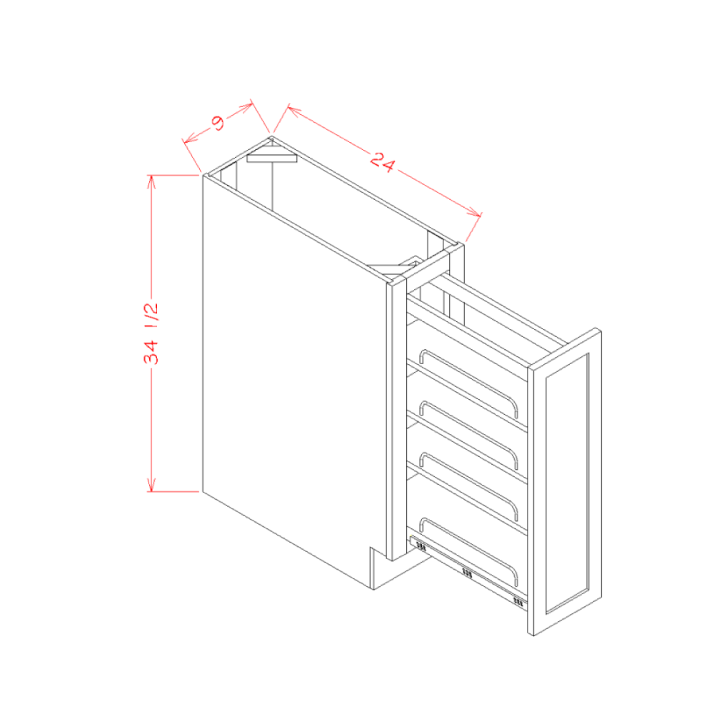 Belmont Cashmere 9" Full Height Door Base Cabinet w/ Shelf Pullout Assembled