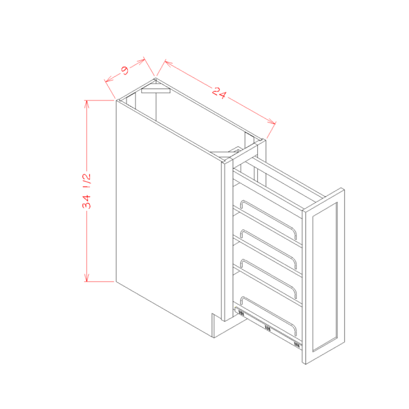 Slim Shaker White 9" Full Height Door Base Cabinet w/ Shelf Pullout