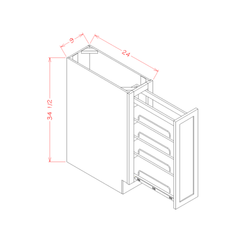 Shaker White 9" Full Height Door Base Cabinet w/ Shelf Pullout