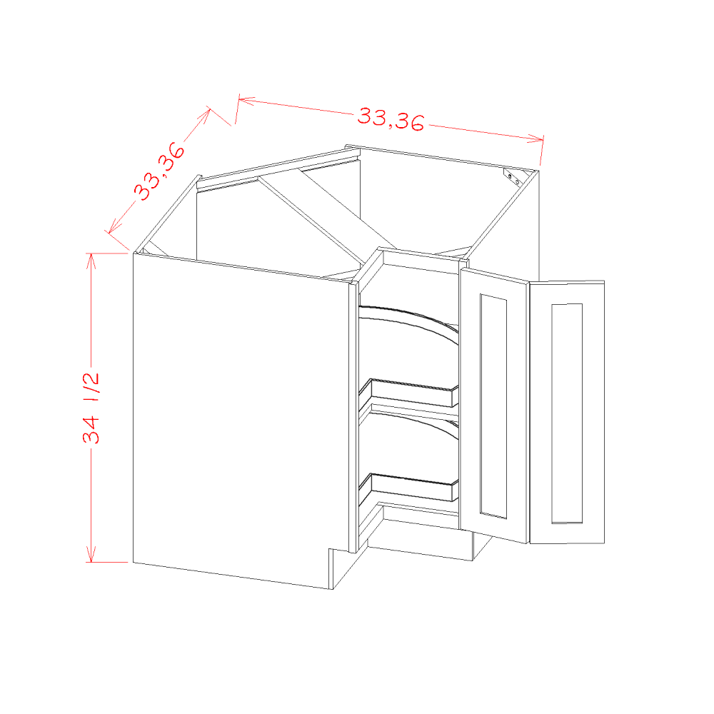 Shaker Essence Oak Base Easy Reach Cabinet with Two Lazy Susan Trays - 36"W x 34-1/2"H x 24"D -1D-1S
