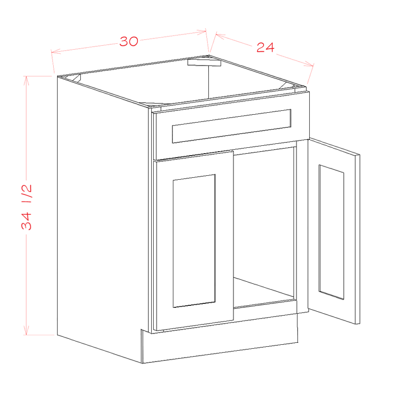 Shaker White 30" Sink Base w/ Single False Drawer Front