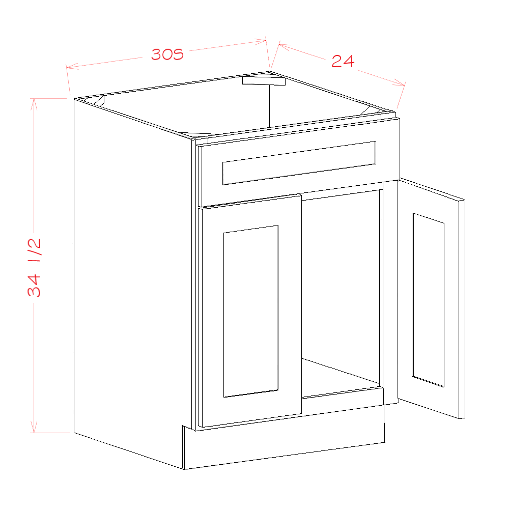 Shaker Essence Oak Sink Base Cabinet - 30"W x 34-1/2"H x 24"D -2D-1FDR