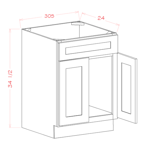 Shaker Essence Oak Sink Base Cabinet - 30"W x 34-1/2"H x 24"D -2D-1FDR