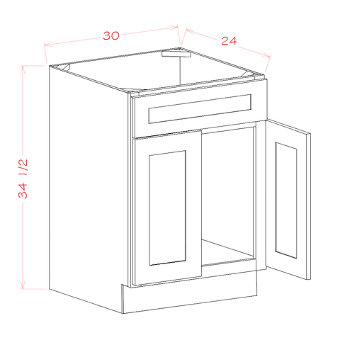 Shaker White 30" Sink Base w/ Single False Drawer Front