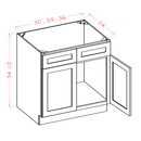 Shaker Essence Oak Sink Base Cabinet - 36"W x 34-1/2"H x 24"D -2D-2FDR Pre-Assembled