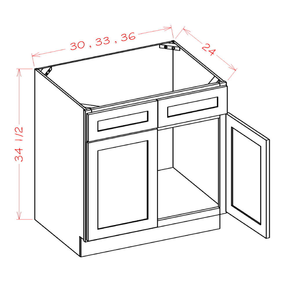 Shaker Essence Oak Sink Base Cabinet - 36"W x 34-1/2"H x 24"D -2D-2FDR