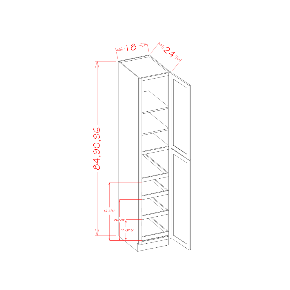 Shaker Essence Oak Four Rollout Shelf Utility Cabinet Kit - 18"W x 84"H x 24"D -2D-2S-4RSA